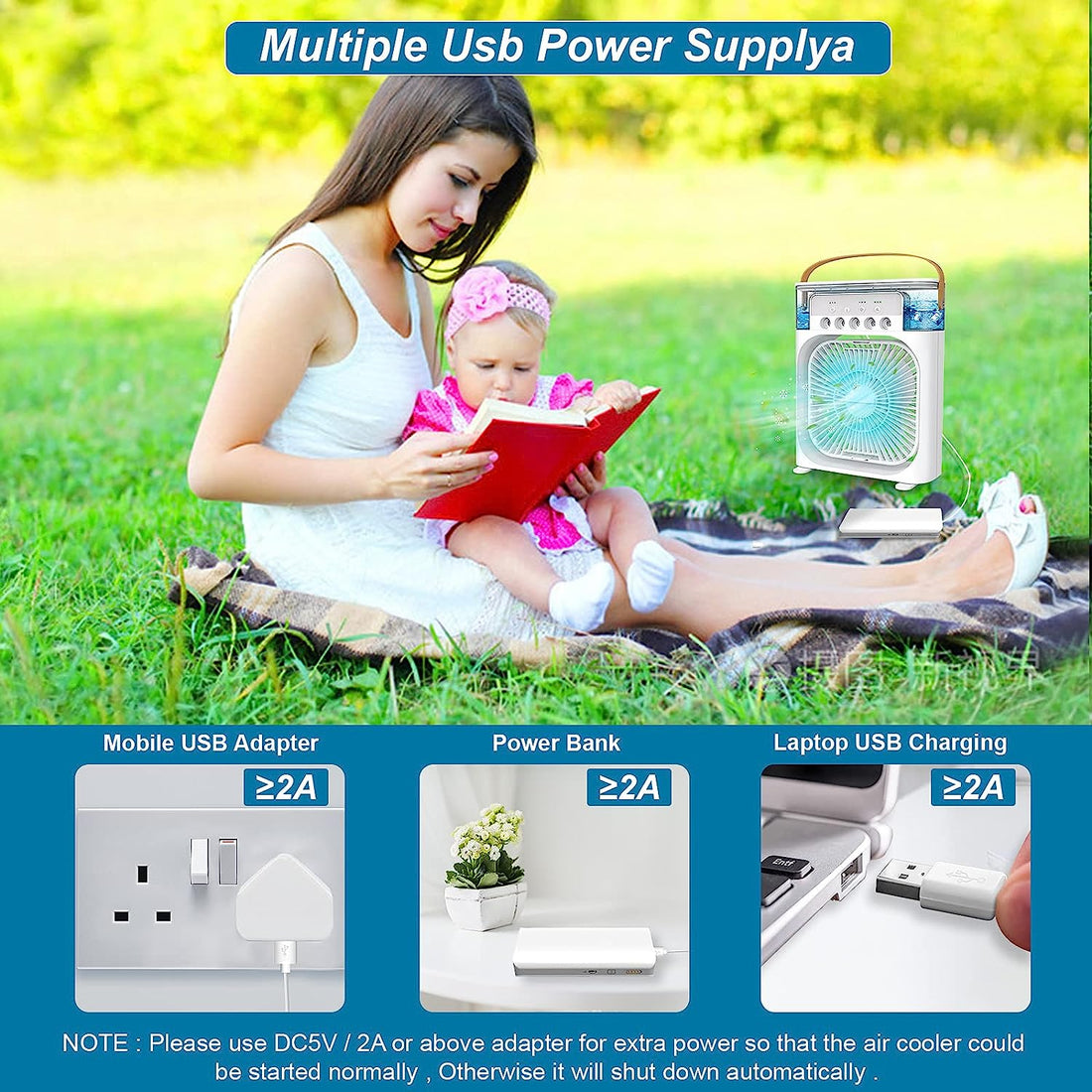 5 in 1 Personal Mini Cooling Fan with Water Mist Spray